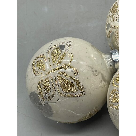 vintage set of 5 Christmas tree ornament butterfly white gold sparkle 2.5" READ - Picture 2 of 6